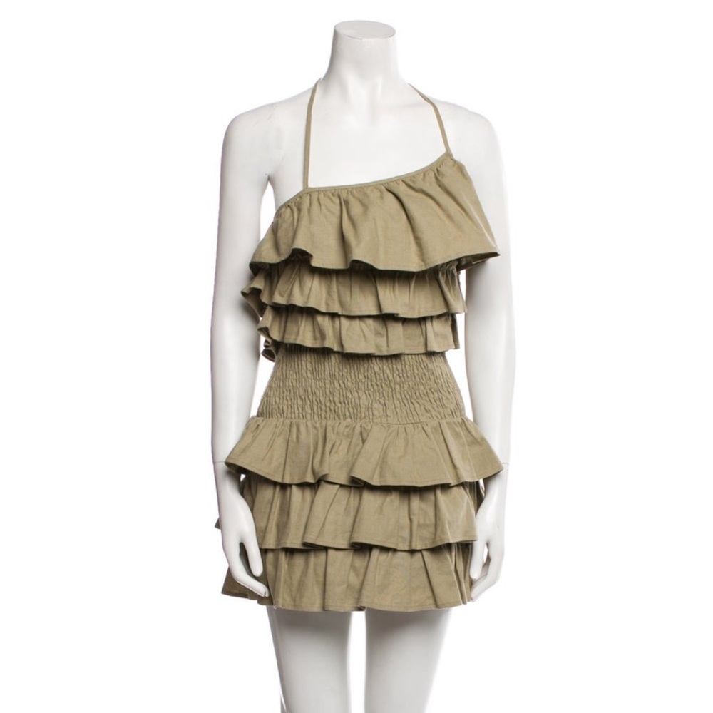 Tularosa Beige Ruffle Mini Dress XS in Linen